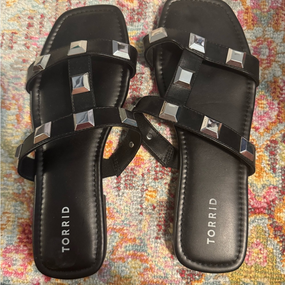 Torrid Black Sandals with Silver Studs